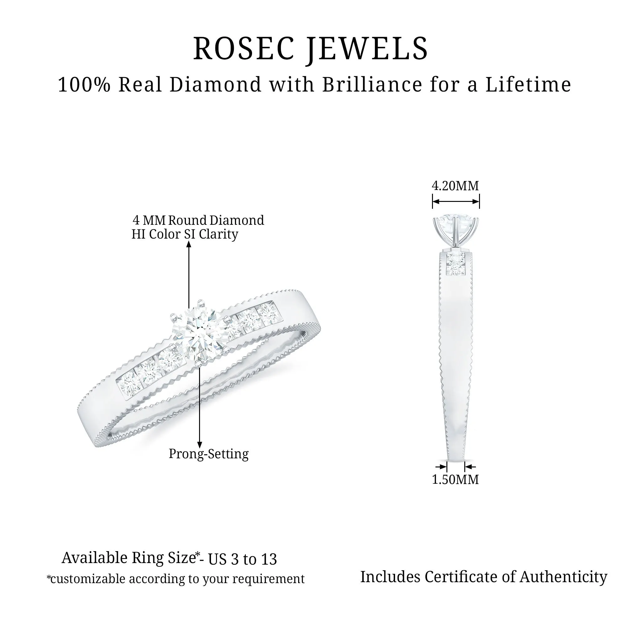 0.5 CT Natural Diamond Solitaire Gold Band Ring