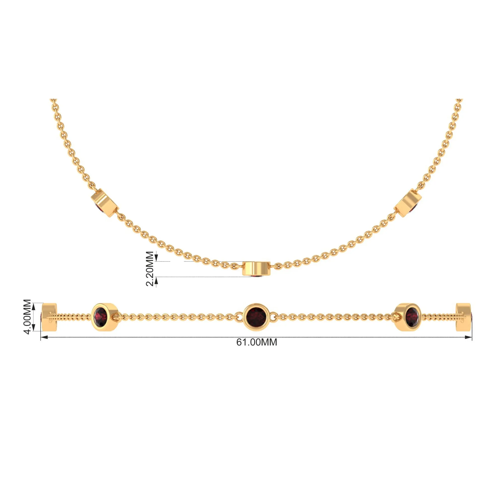 1 CT Bezel Set Garnet Seven Stone Station Chain Bracelet