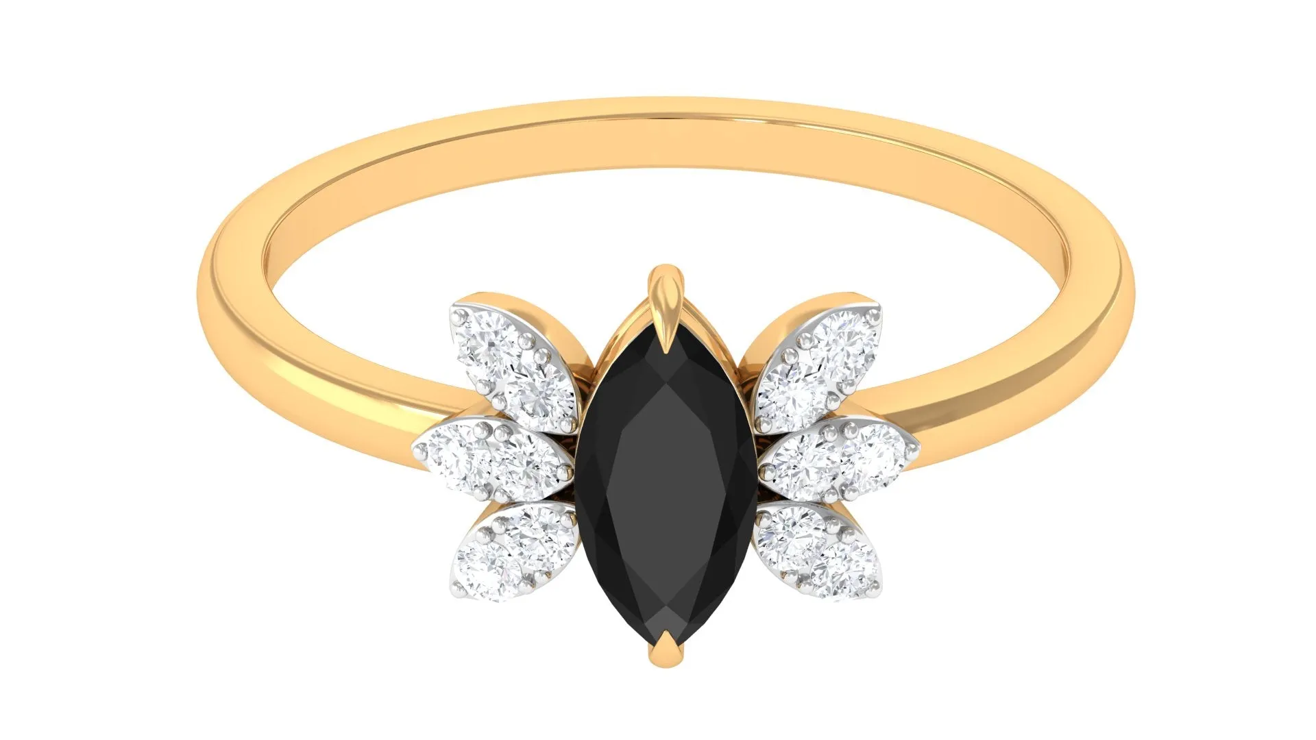 1 CT Claw Set Marquise Black Spinel and Diamond Promise Ring
