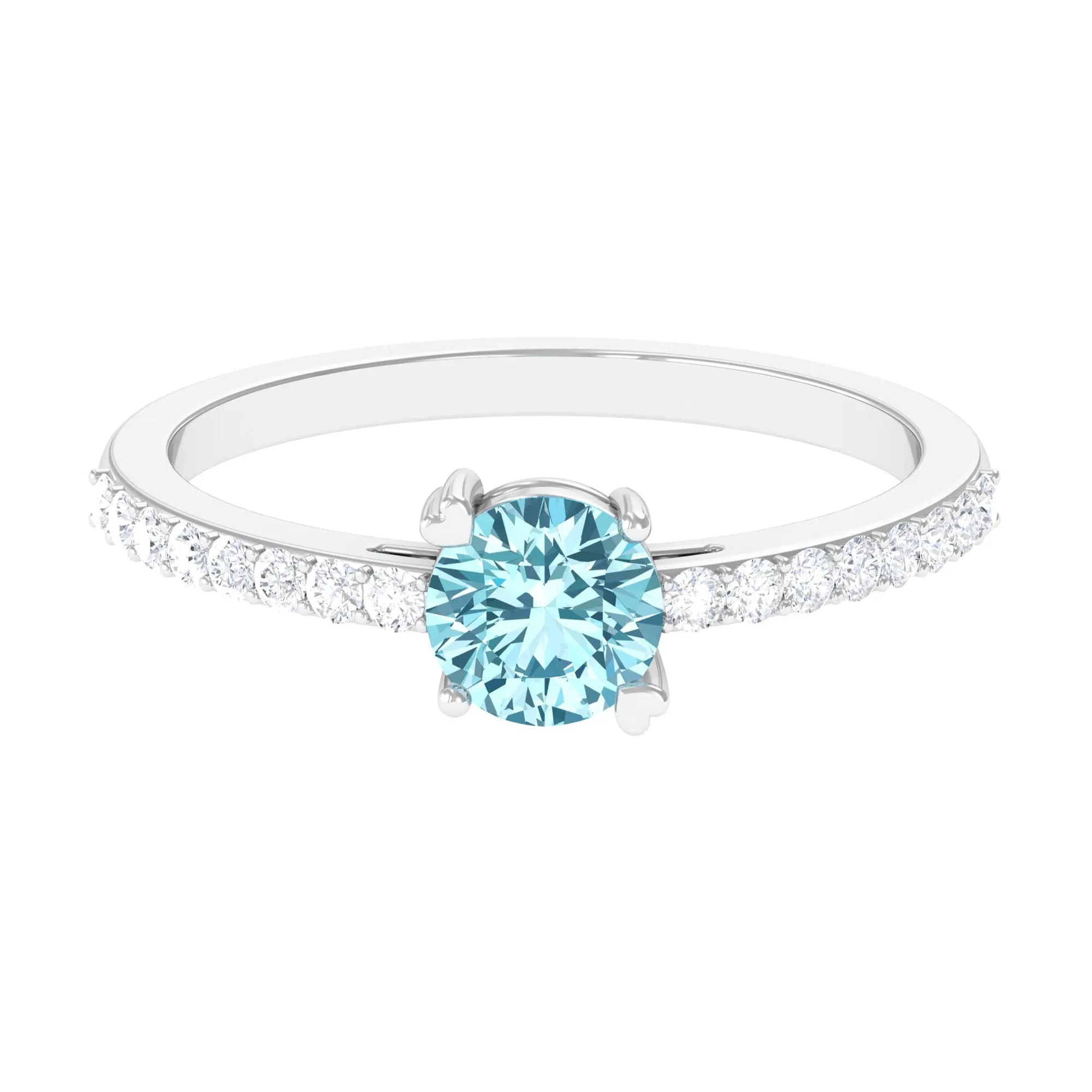 1 Ct Designer Aquamarine Solitaire Promise Ring with Diamond