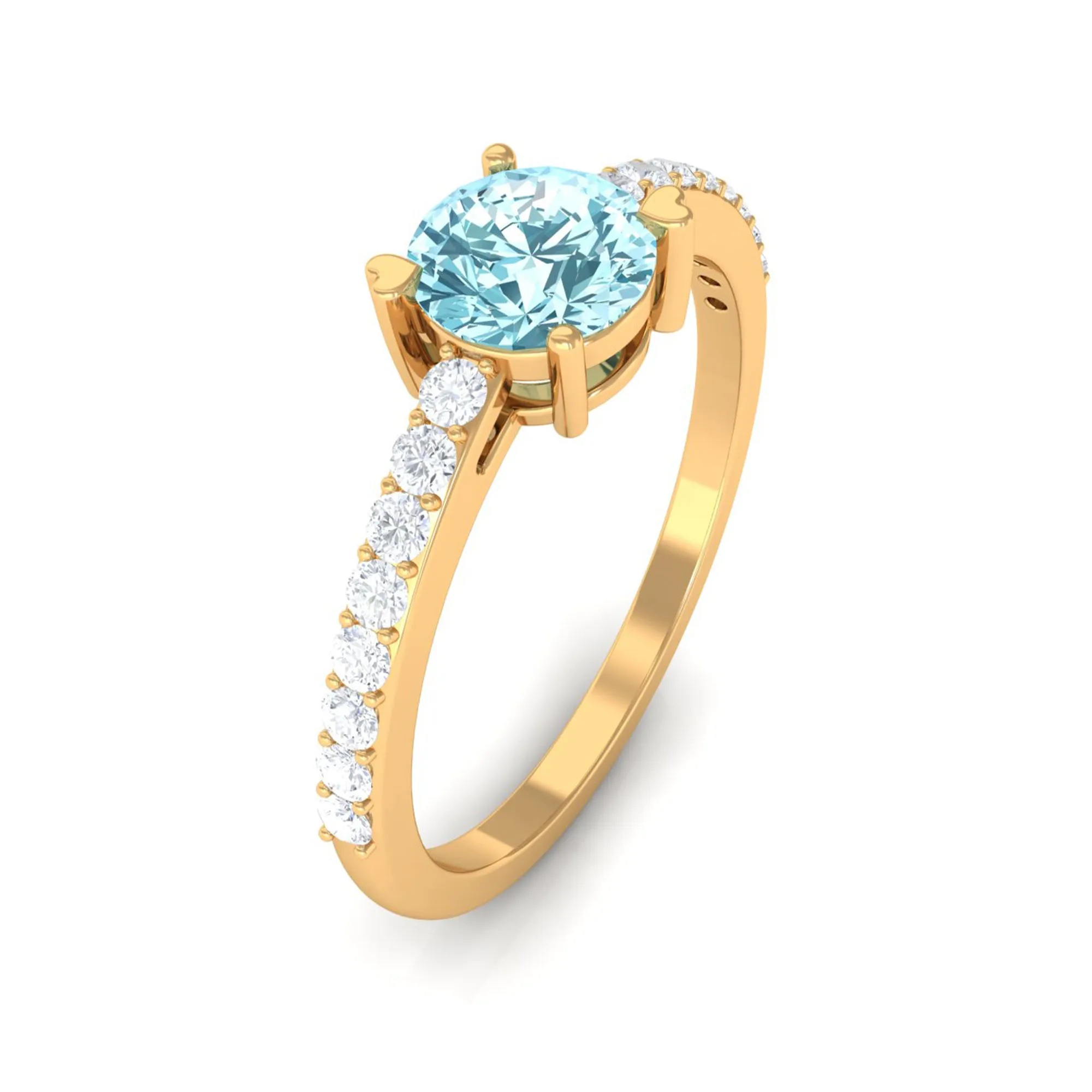 1 Ct Designer Aquamarine Solitaire Promise Ring with Diamond
