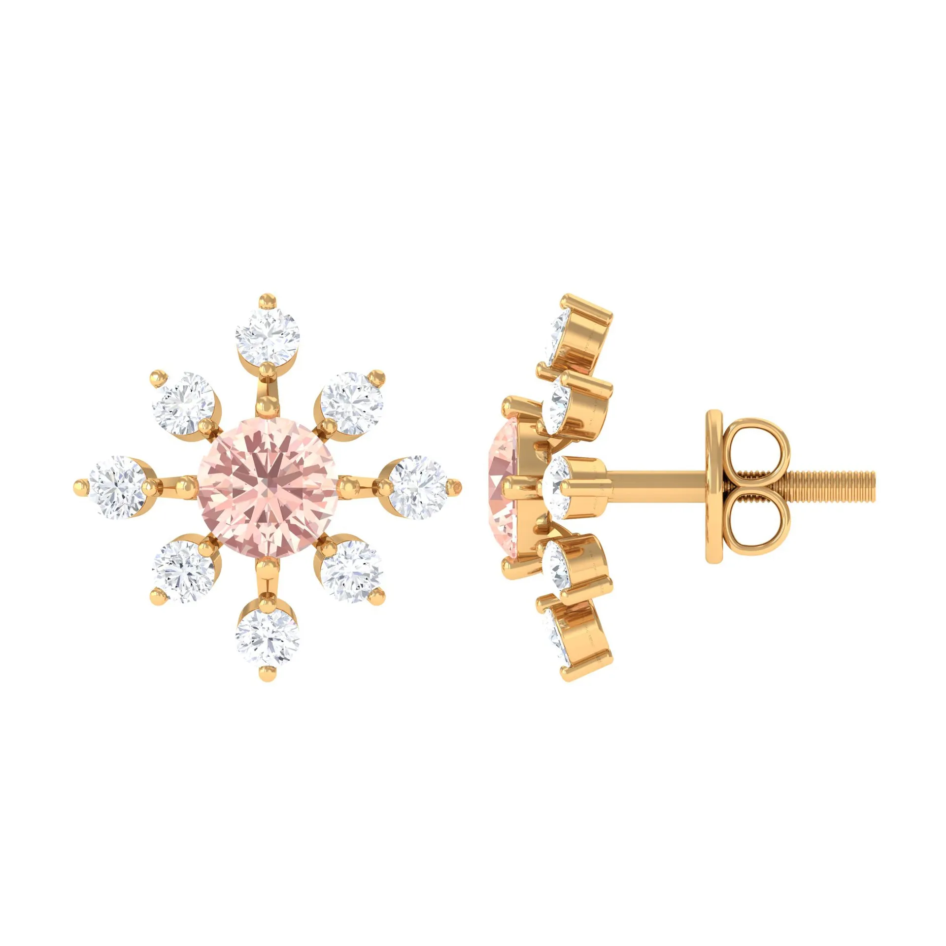 1 CT Morganite Flower Stud Earrings with Diamond