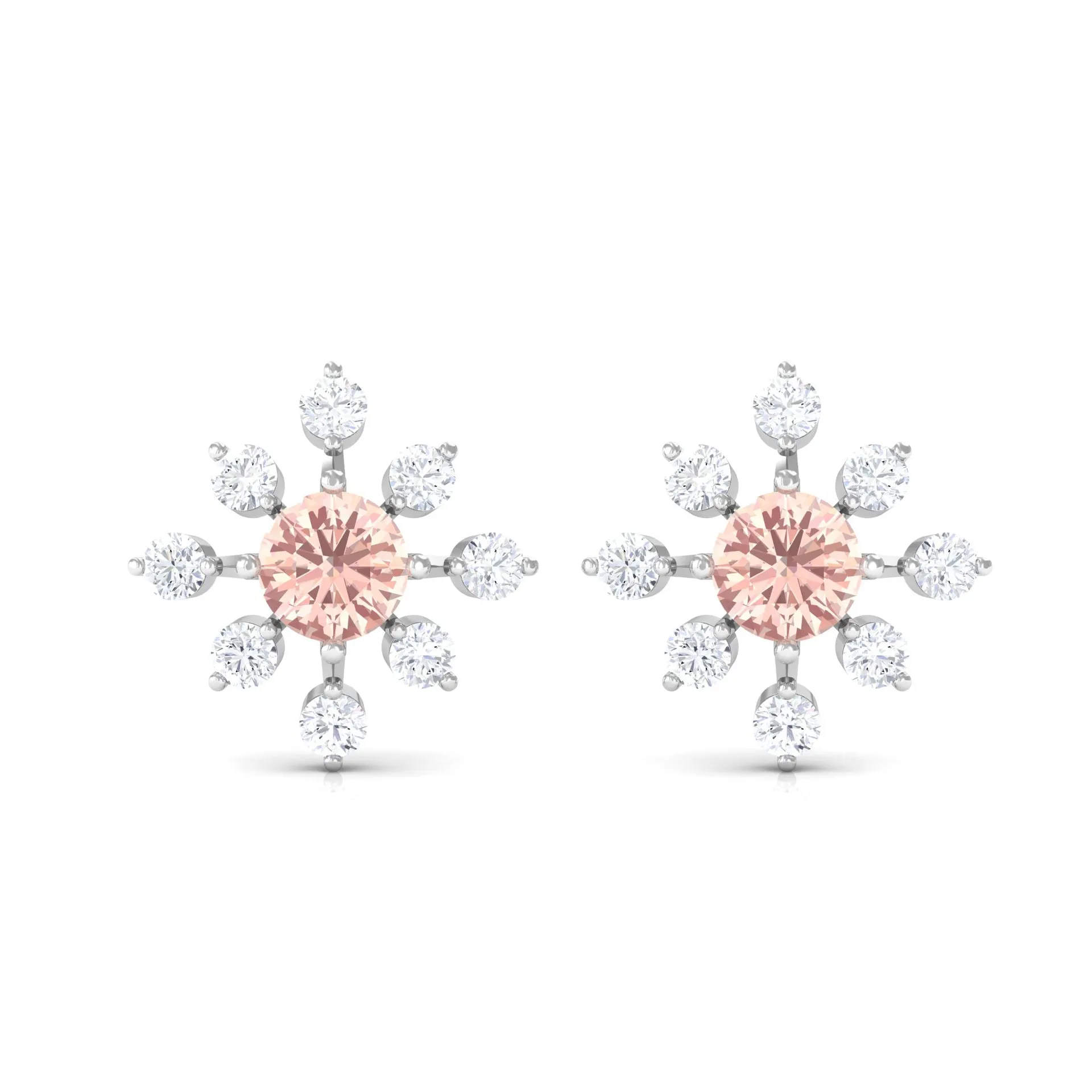 1 CT Morganite Flower Stud Earrings with Diamond