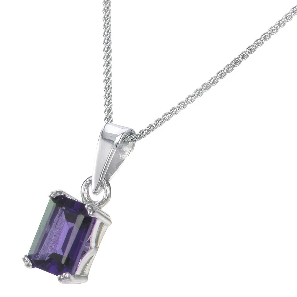 1 cttw Purple Amethyst Pendant Necklace .925 Sterling Silver 7x5 MM Emerald