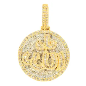 10k Yellow Gold 3.15ctw Round and Baguette Diamond Allah Pendant