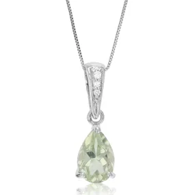 1.10 cttw Green Amethyst Pendant Necklace .925 Sterling Silver 9x6 MM Pear