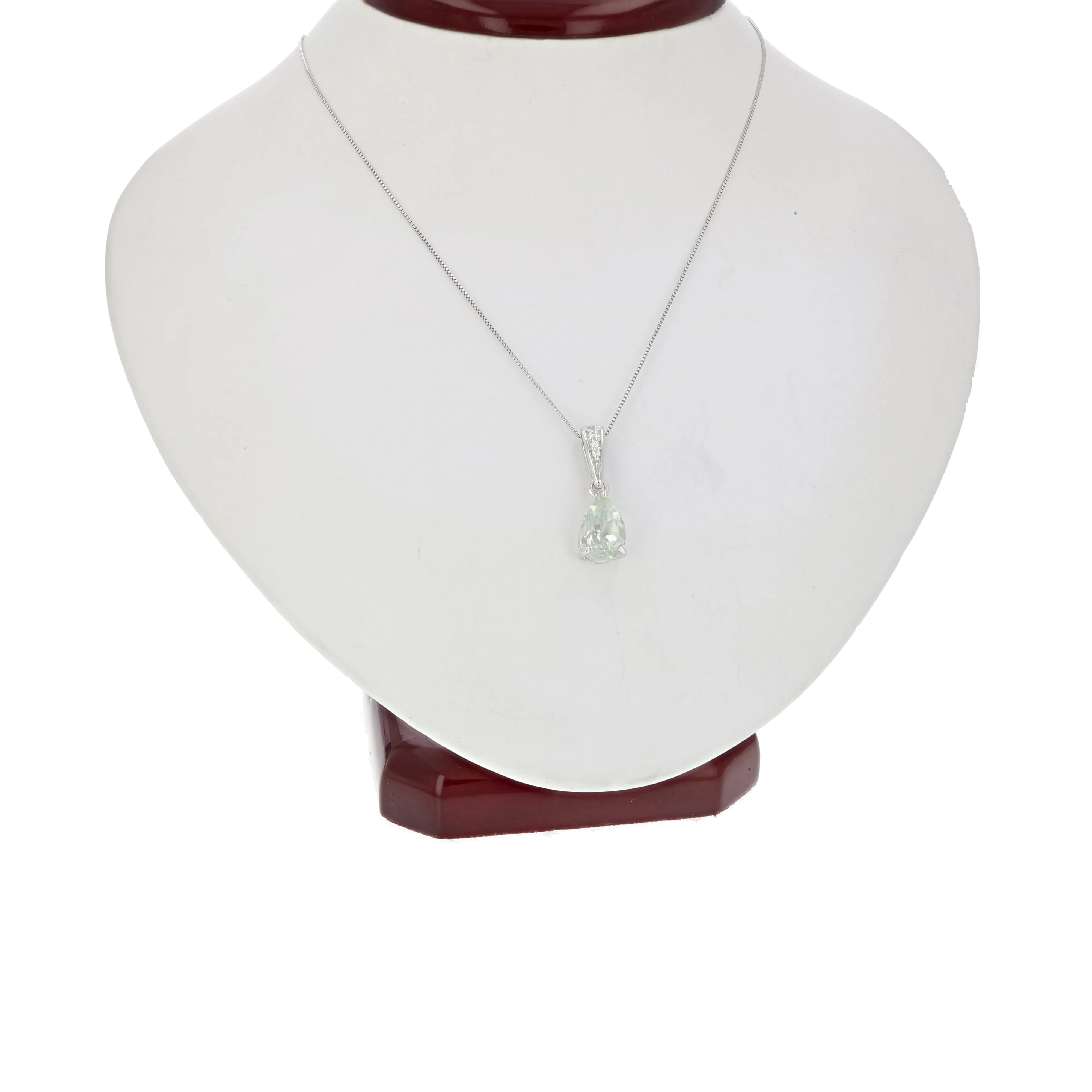 1.10 cttw Green Amethyst Pendant Necklace .925 Sterling Silver 9x6 MM Pear