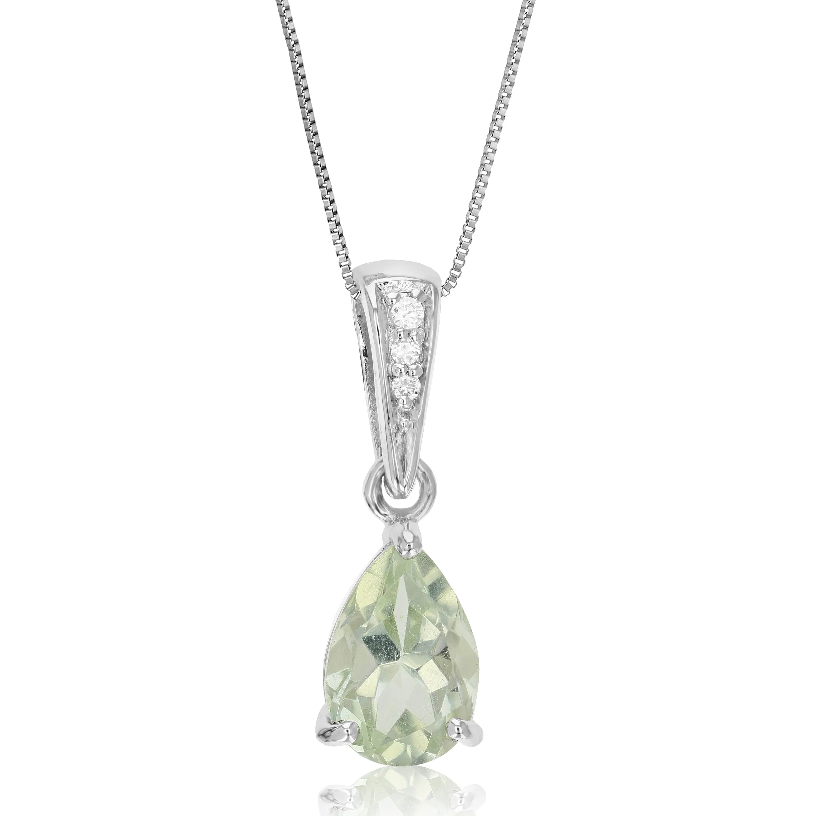 1.10 cttw Green Amethyst Pendant Necklace .925 Sterling Silver 9x6 MM Pear