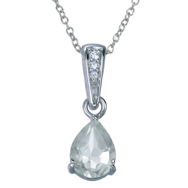 1.10 cttw Green Amethyst Pendant Necklace .925 Sterling Silver 9x6 MM Pear