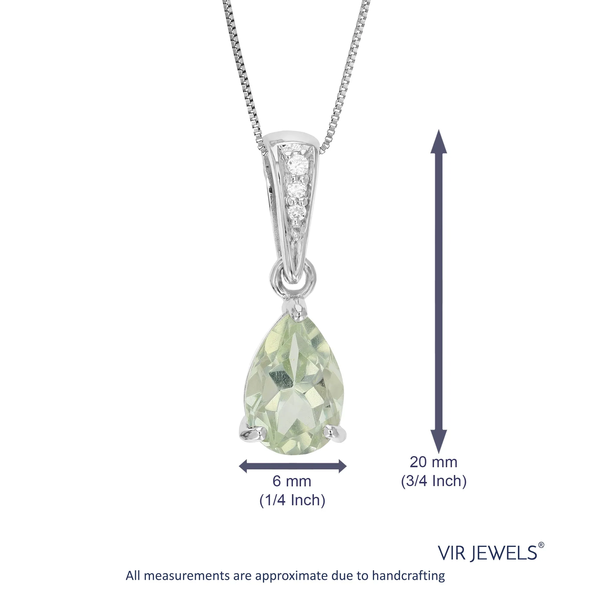 1.10 cttw Green Amethyst Pendant Necklace .925 Sterling Silver 9x6 MM Pear