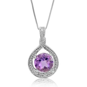 1.25 cttw Purple Amethyst Pendant Necklace .925 Sterling Silver 7 MM Round