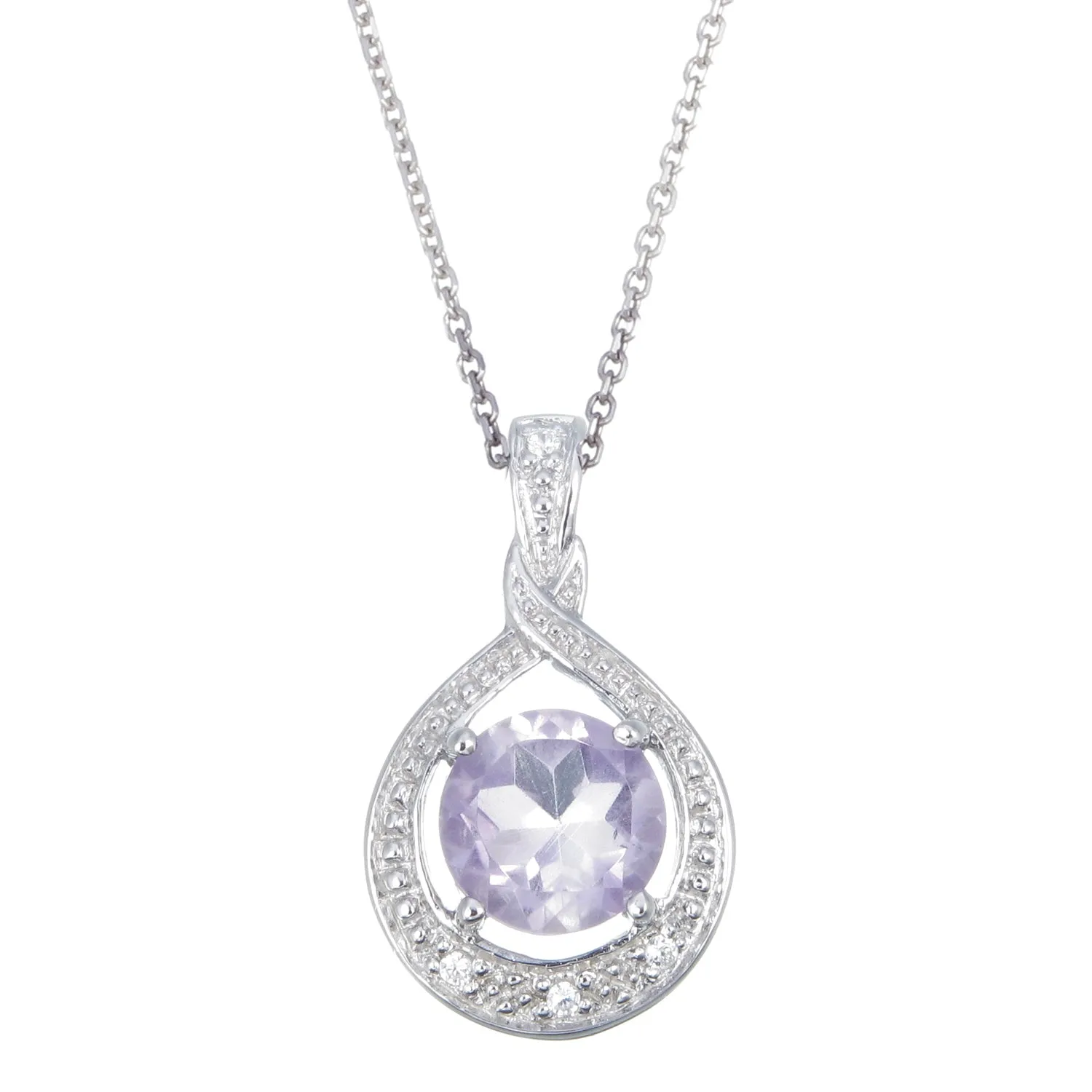 1.25 cttw Purple Amethyst Pendant Necklace .925 Sterling Silver 7 MM Round