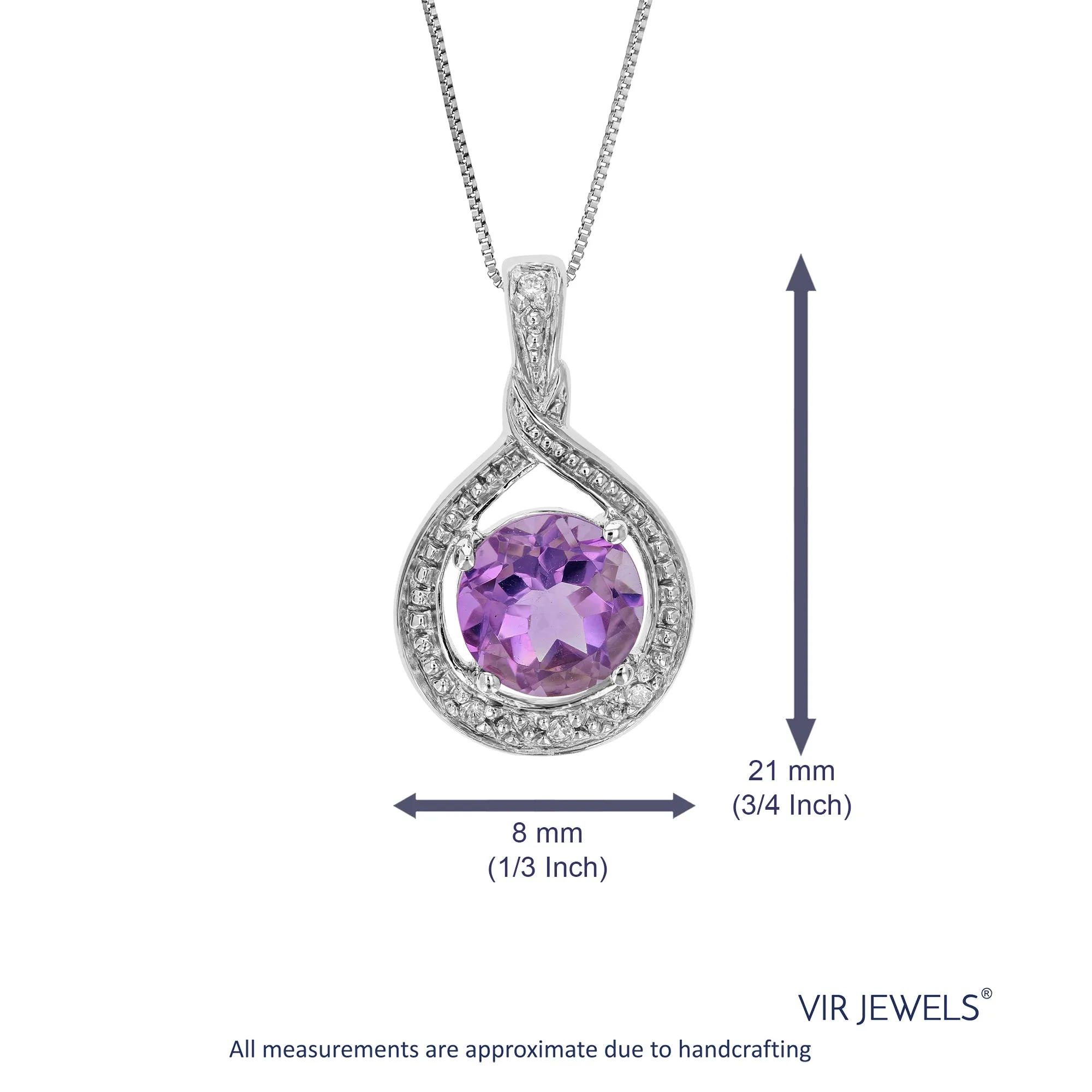 1.25 cttw Purple Amethyst Pendant Necklace .925 Sterling Silver 7 MM Round