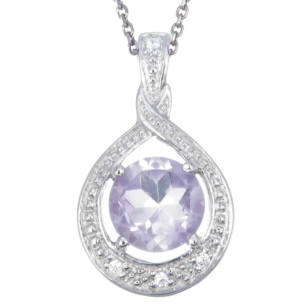 1.25 cttw Purple Amethyst Pendant Necklace .925 Sterling Silver 7 MM Round