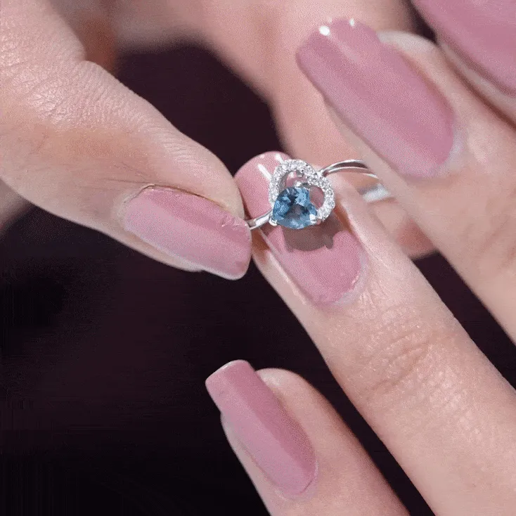 1/4 CT London Blue Topaz Heart Promise Ring with Diamond