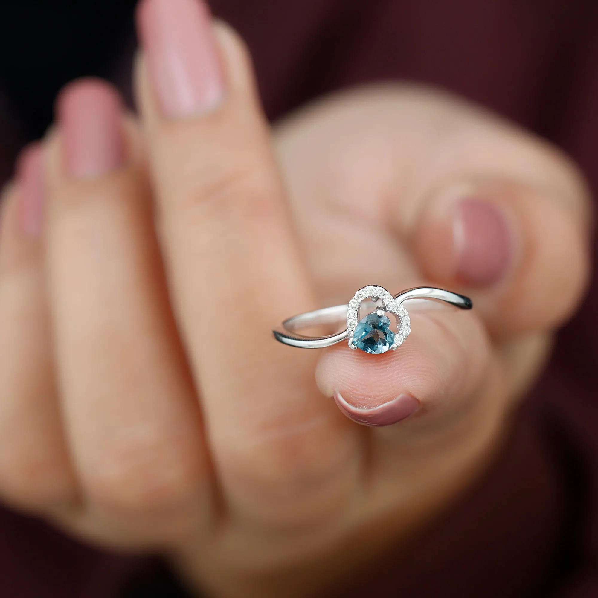 1/4 CT London Blue Topaz Heart Promise Ring with Diamond