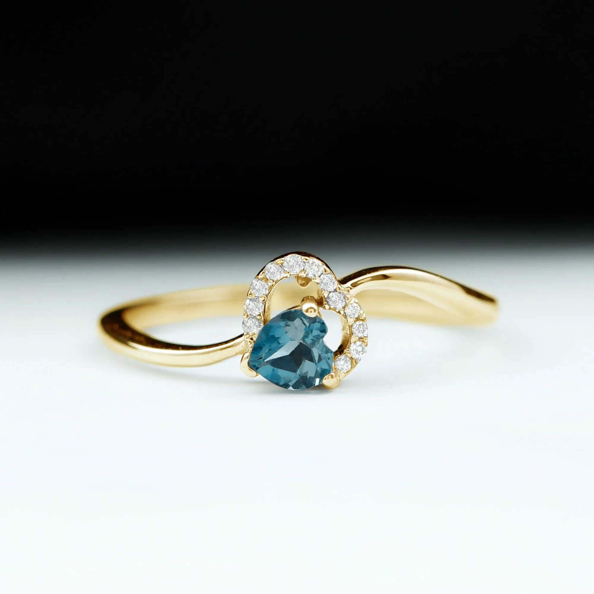 1/4 CT London Blue Topaz Heart Promise Ring with Diamond