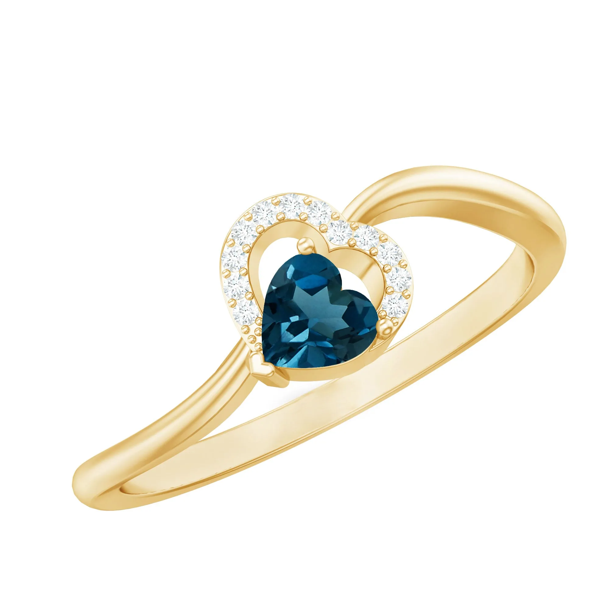 1/4 CT London Blue Topaz Heart Promise Ring with Diamond