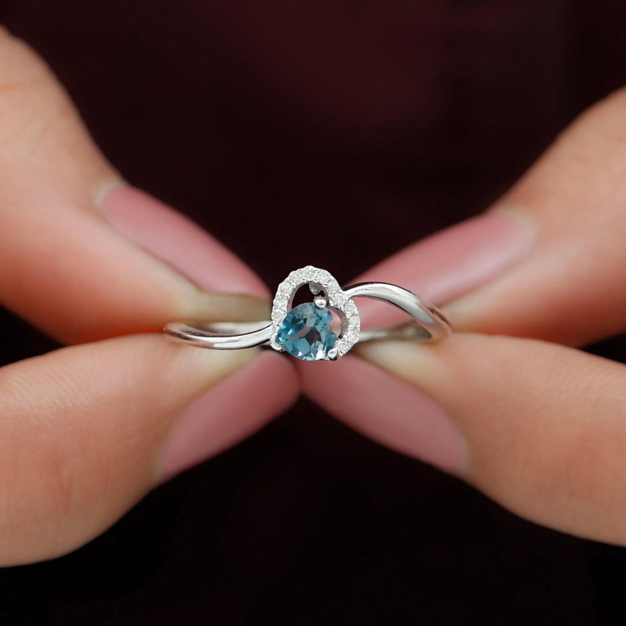 1/4 CT London Blue Topaz Heart Promise Ring with Diamond