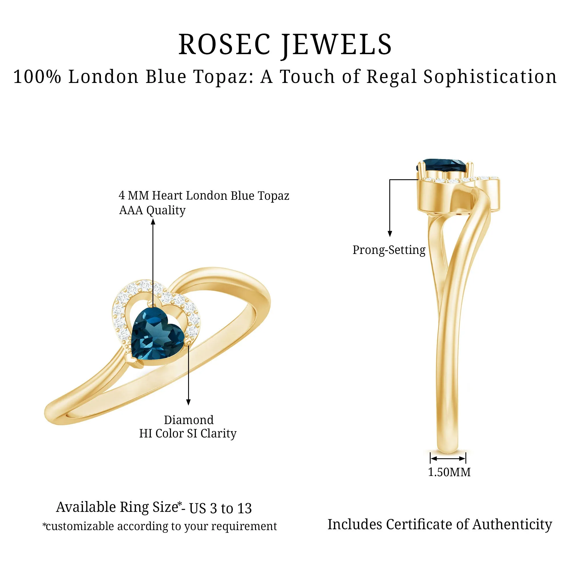 1/4 CT London Blue Topaz Heart Promise Ring with Diamond
