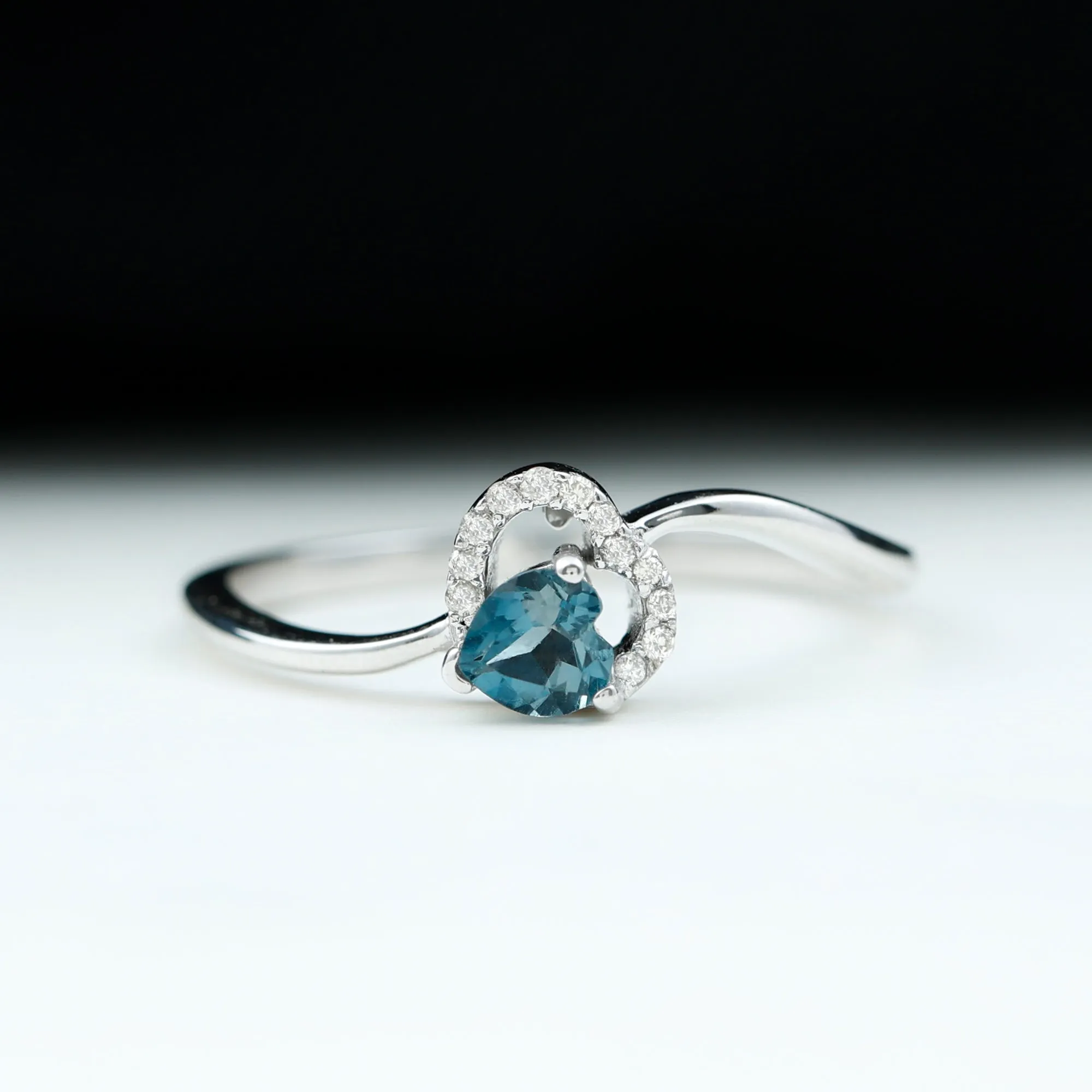 1/4 CT London Blue Topaz Heart Promise Ring with Diamond