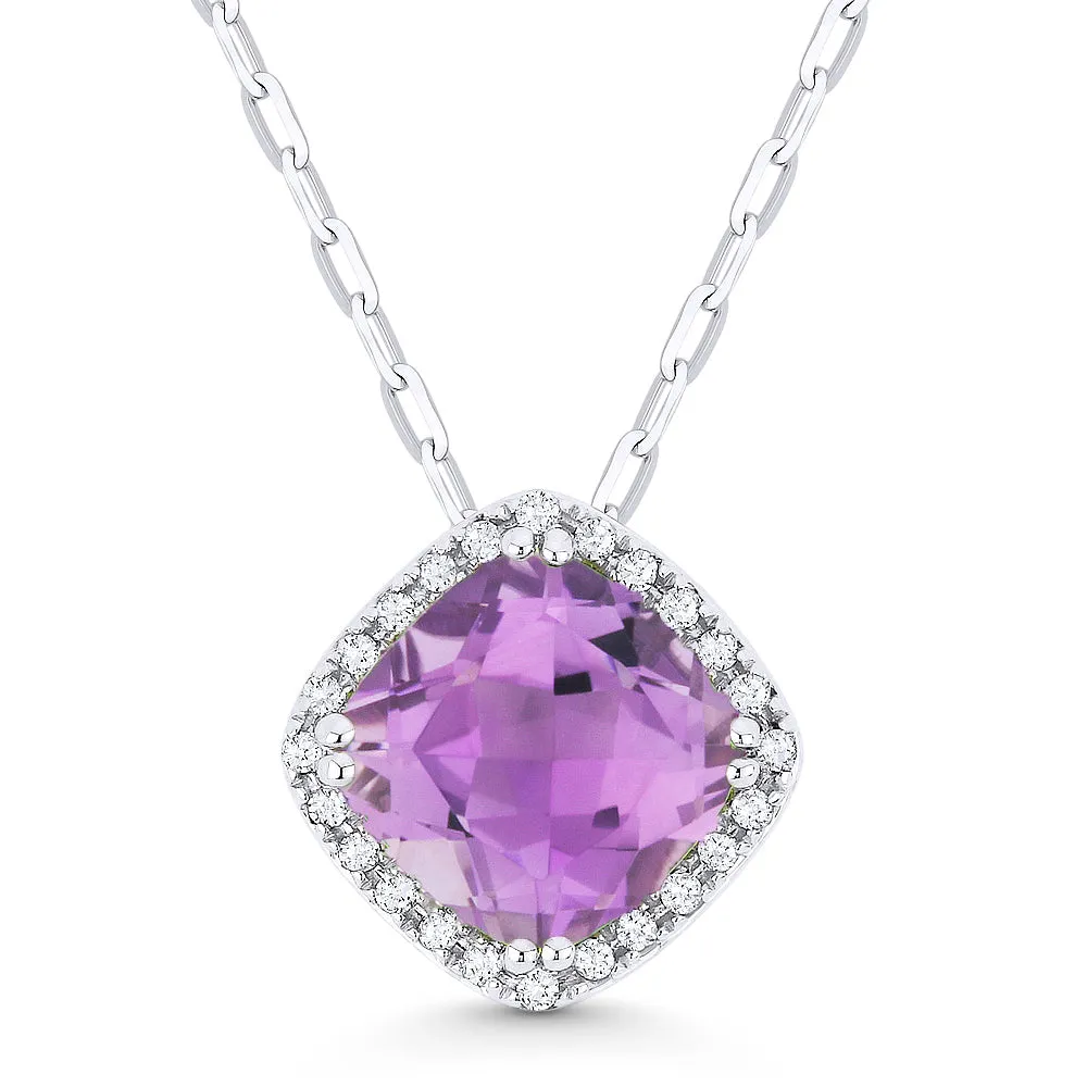 1.40Ct Amethyst 16"pendant Necklace In 14K White Gold