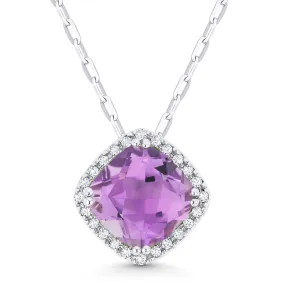 1.40Ct Amethyst 16"pendant Necklace In 14K White Gold