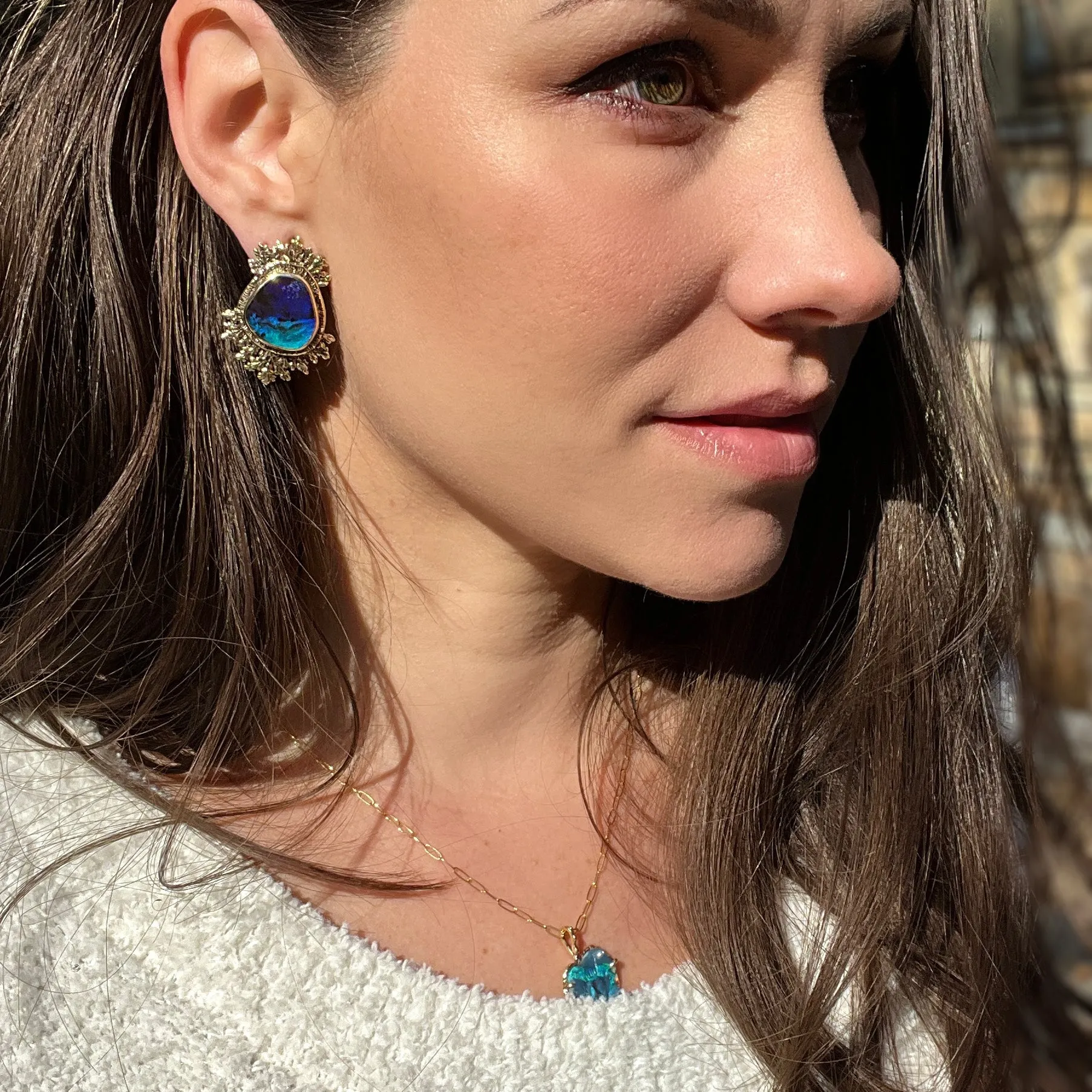 14k Gold Boulder Opal Earrings