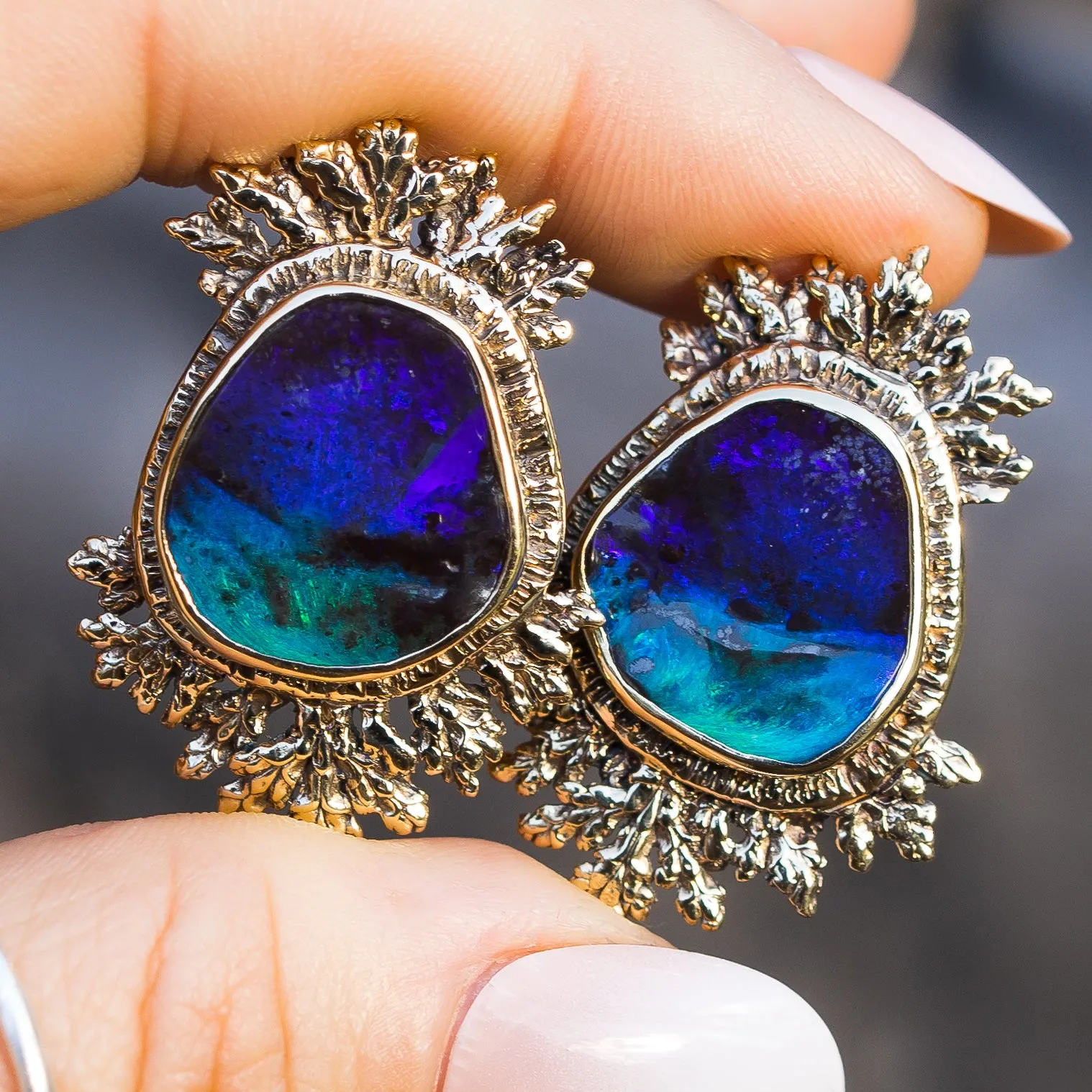 14k Gold Boulder Opal Earrings