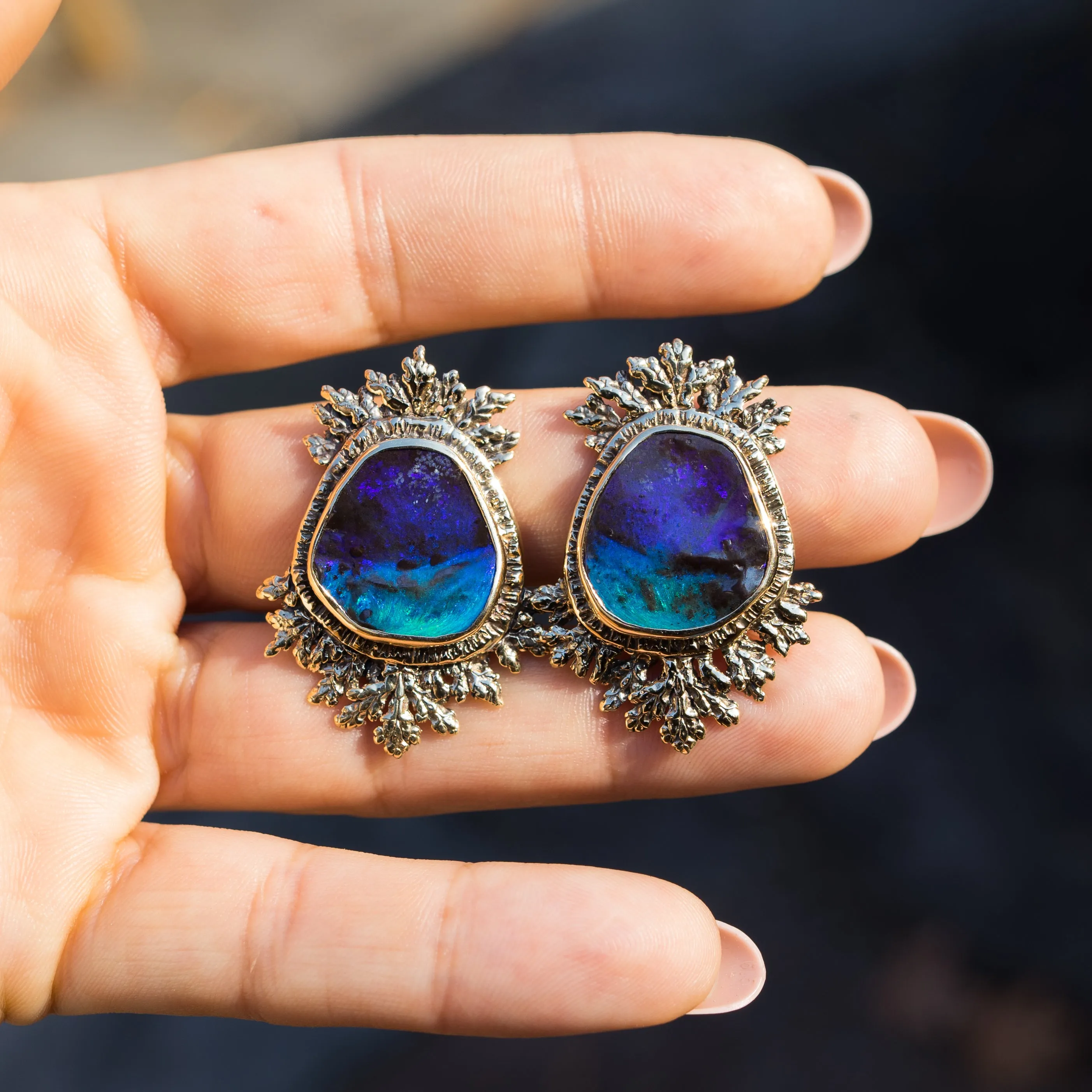 14k Gold Boulder Opal Earrings