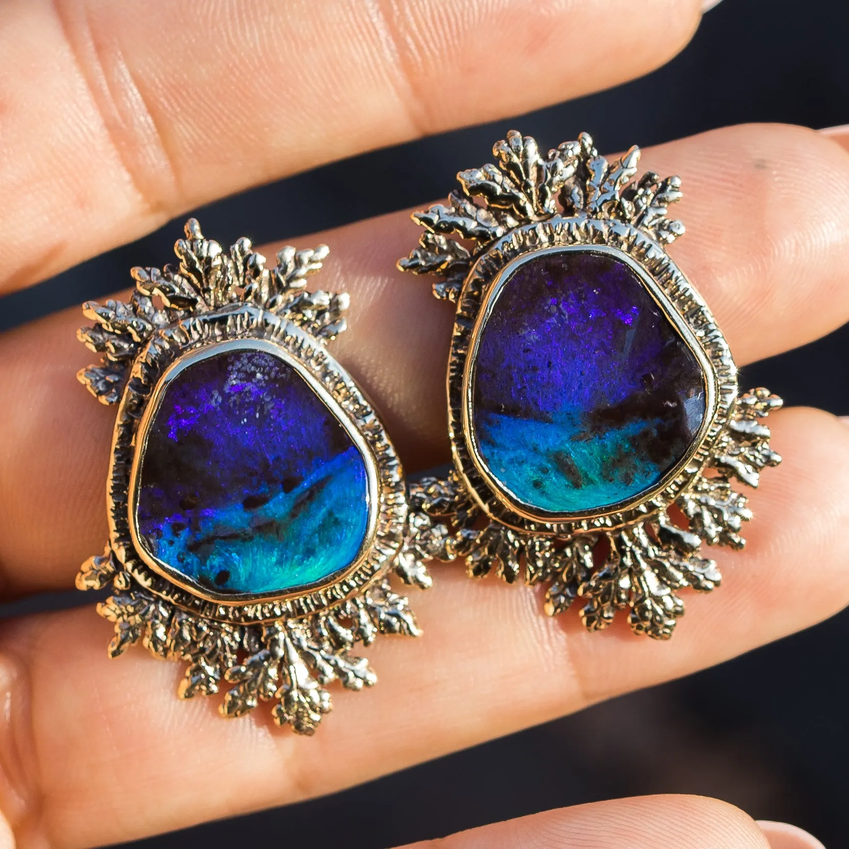 14k Gold Boulder Opal Earrings