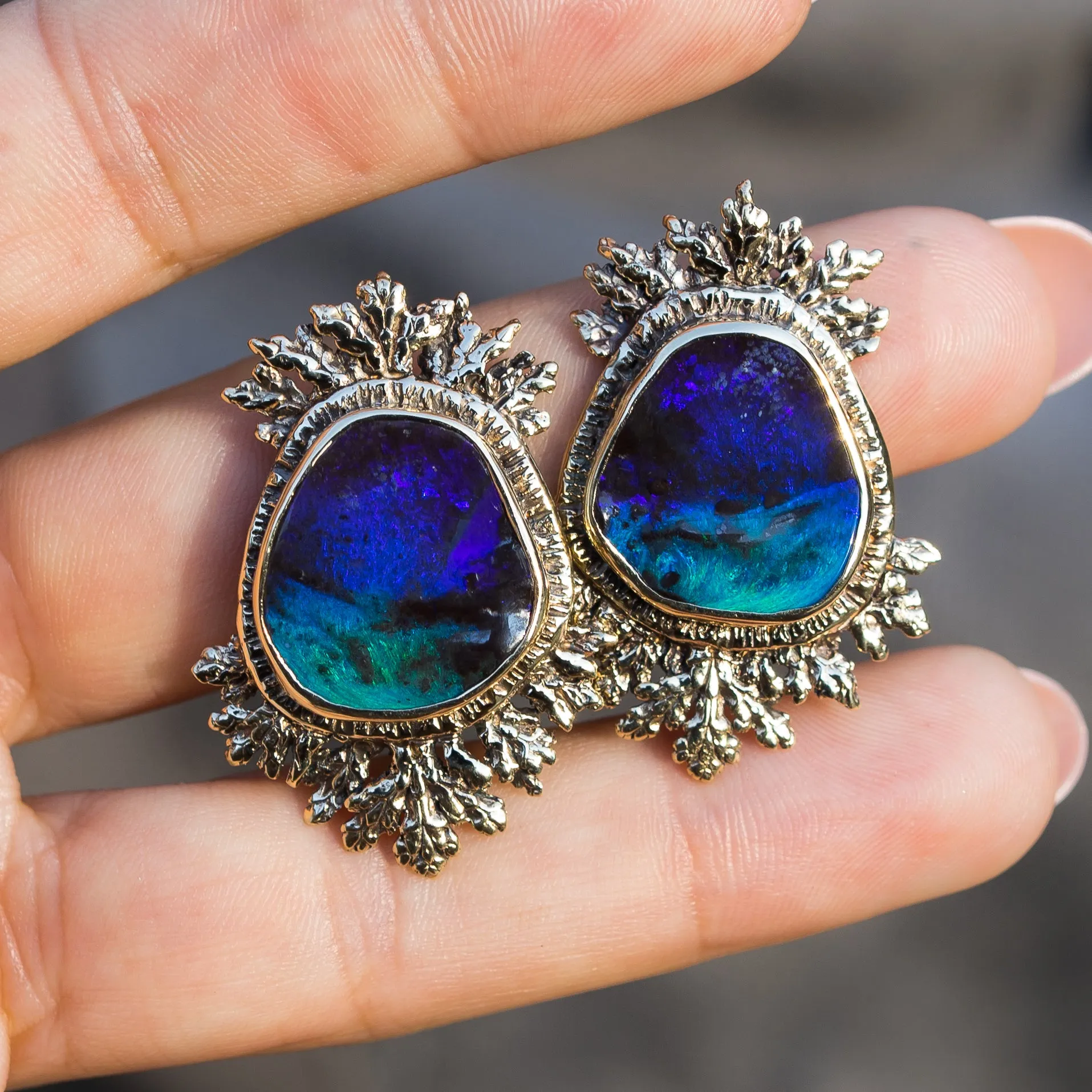 14k Gold Boulder Opal Earrings