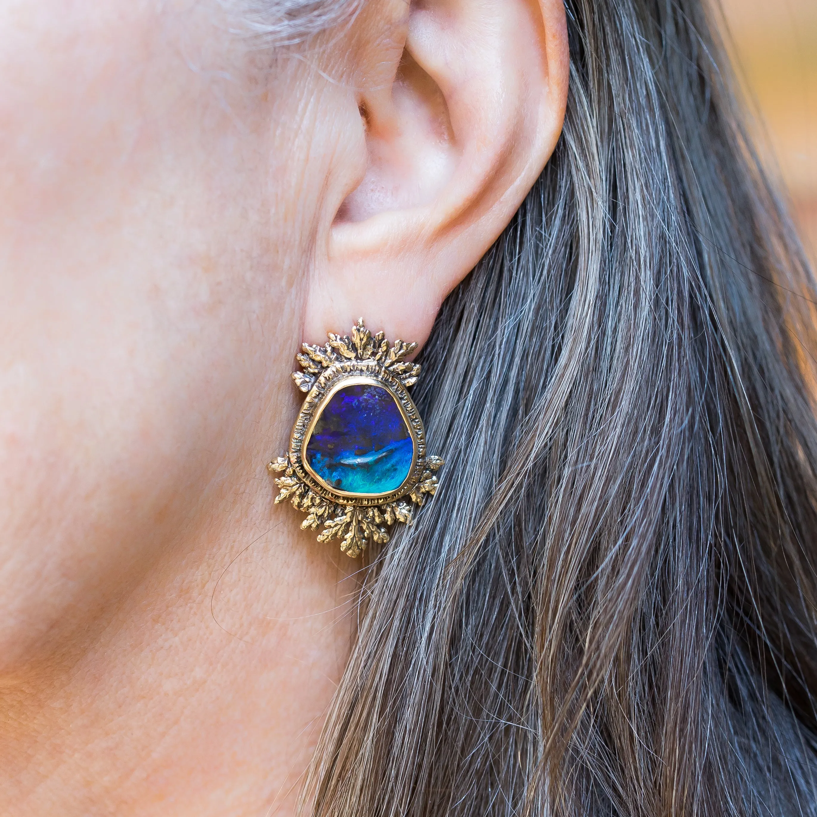 14k Gold Boulder Opal Earrings