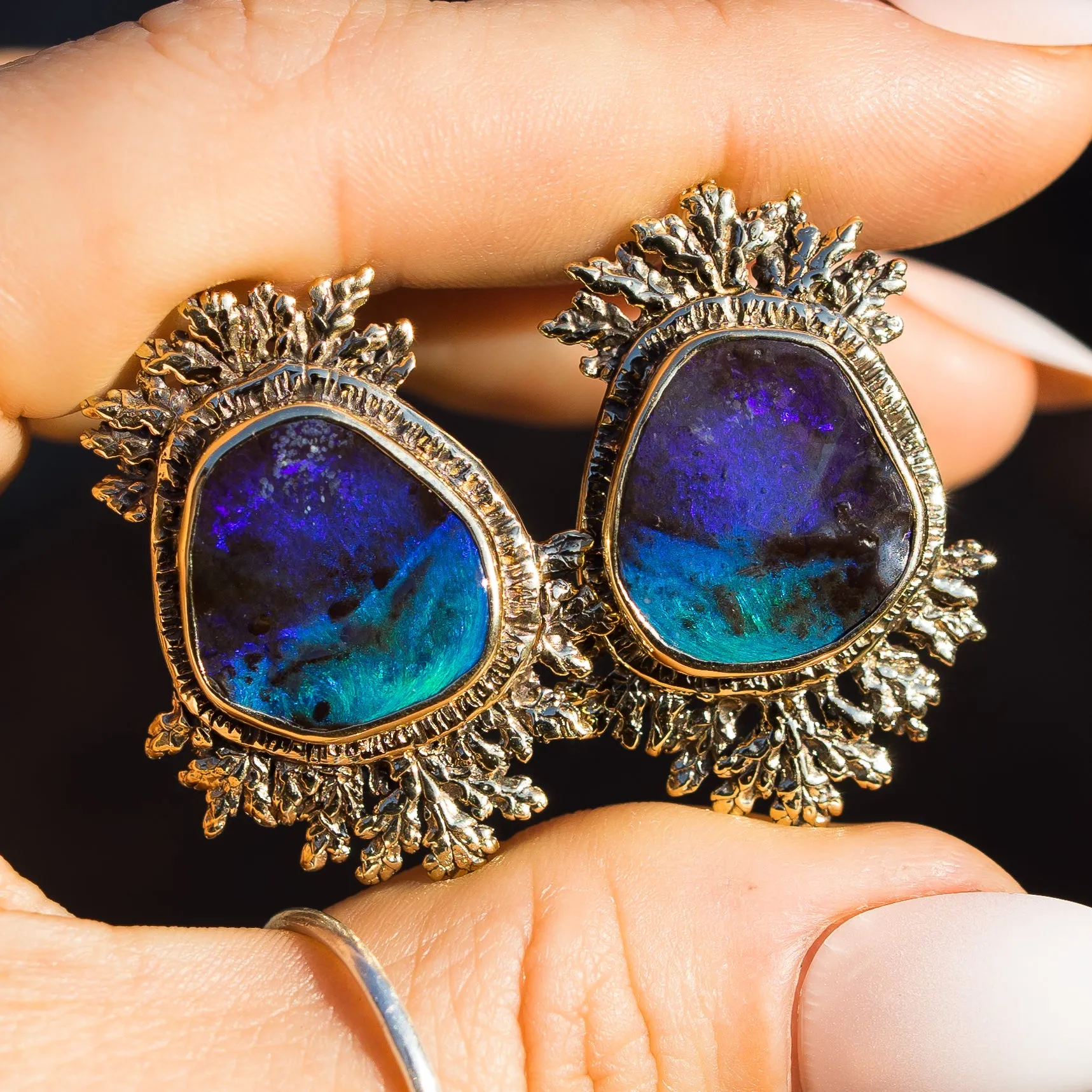 14k Gold Boulder Opal Earrings