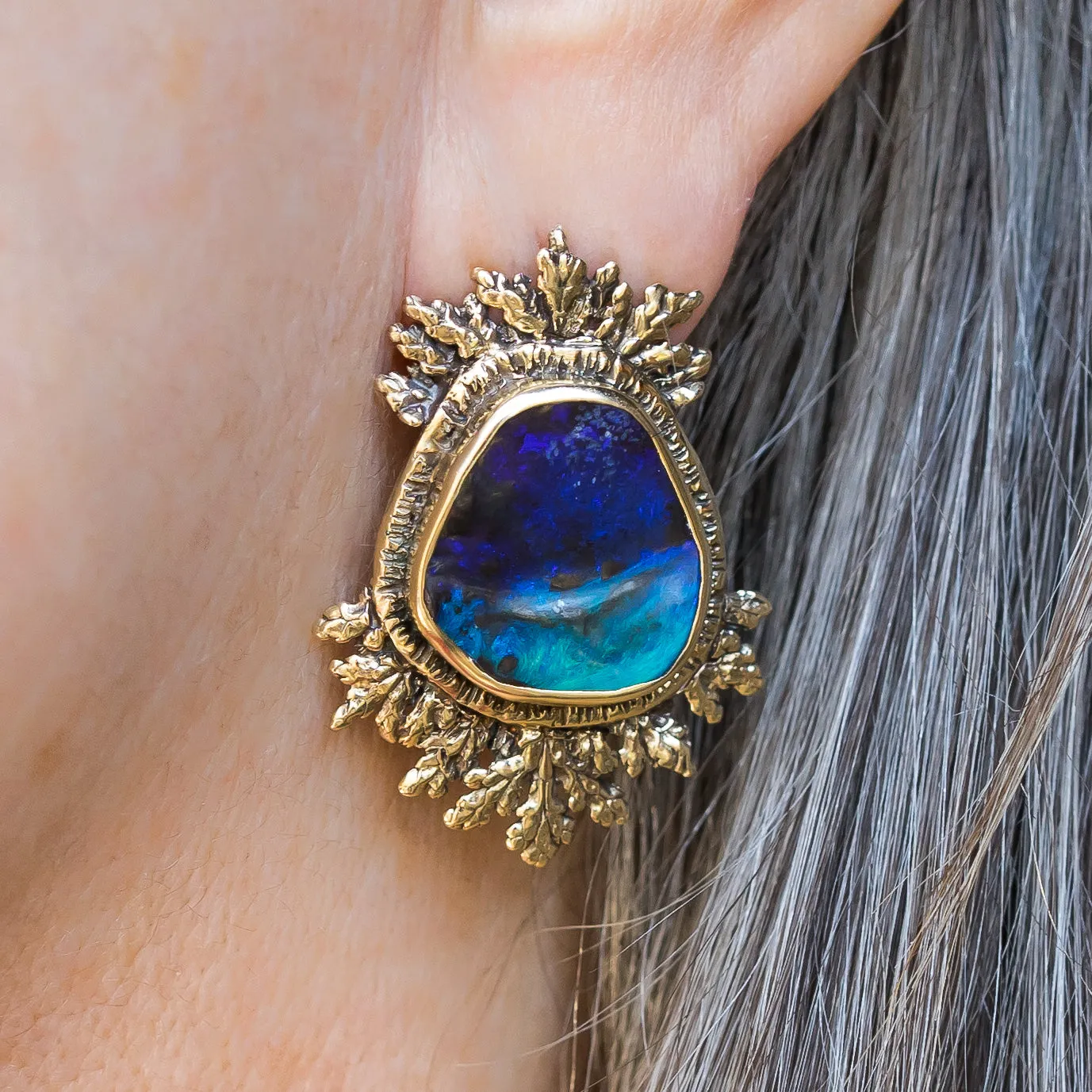 14k Gold Boulder Opal Earrings