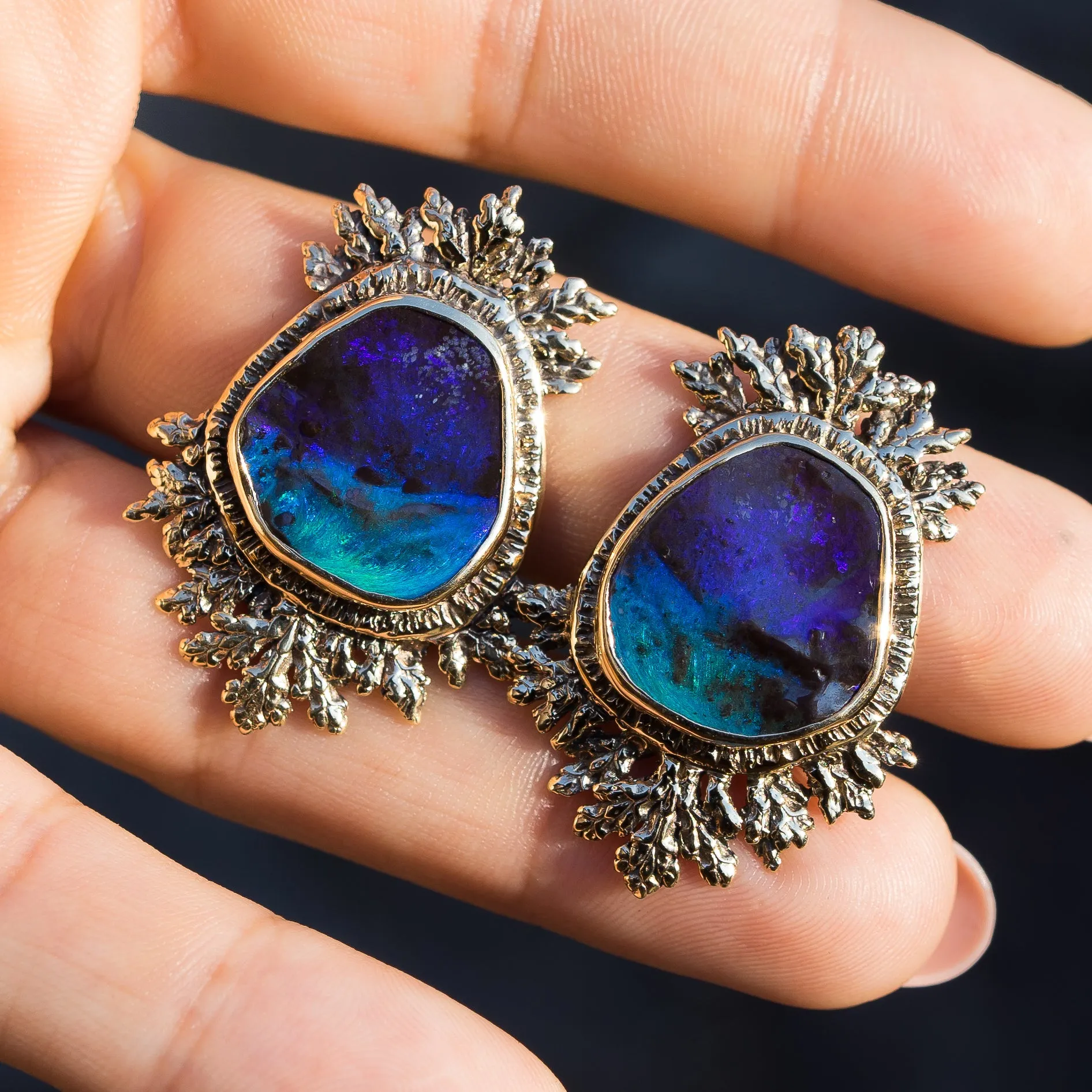 14k Gold Boulder Opal Earrings