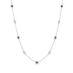 14k Gold Diamond & Gemstone Station Necklace - 0.50ct