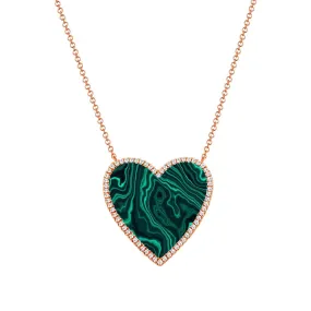 14k Gold Diamond & Malachite Heart Necklace