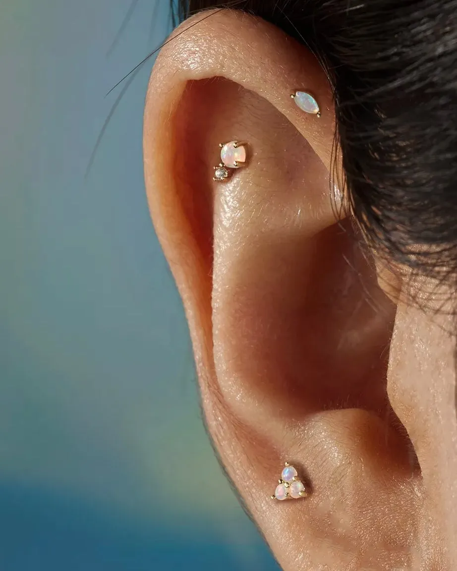 14K Gold Marquise Opal Flat Back Earring