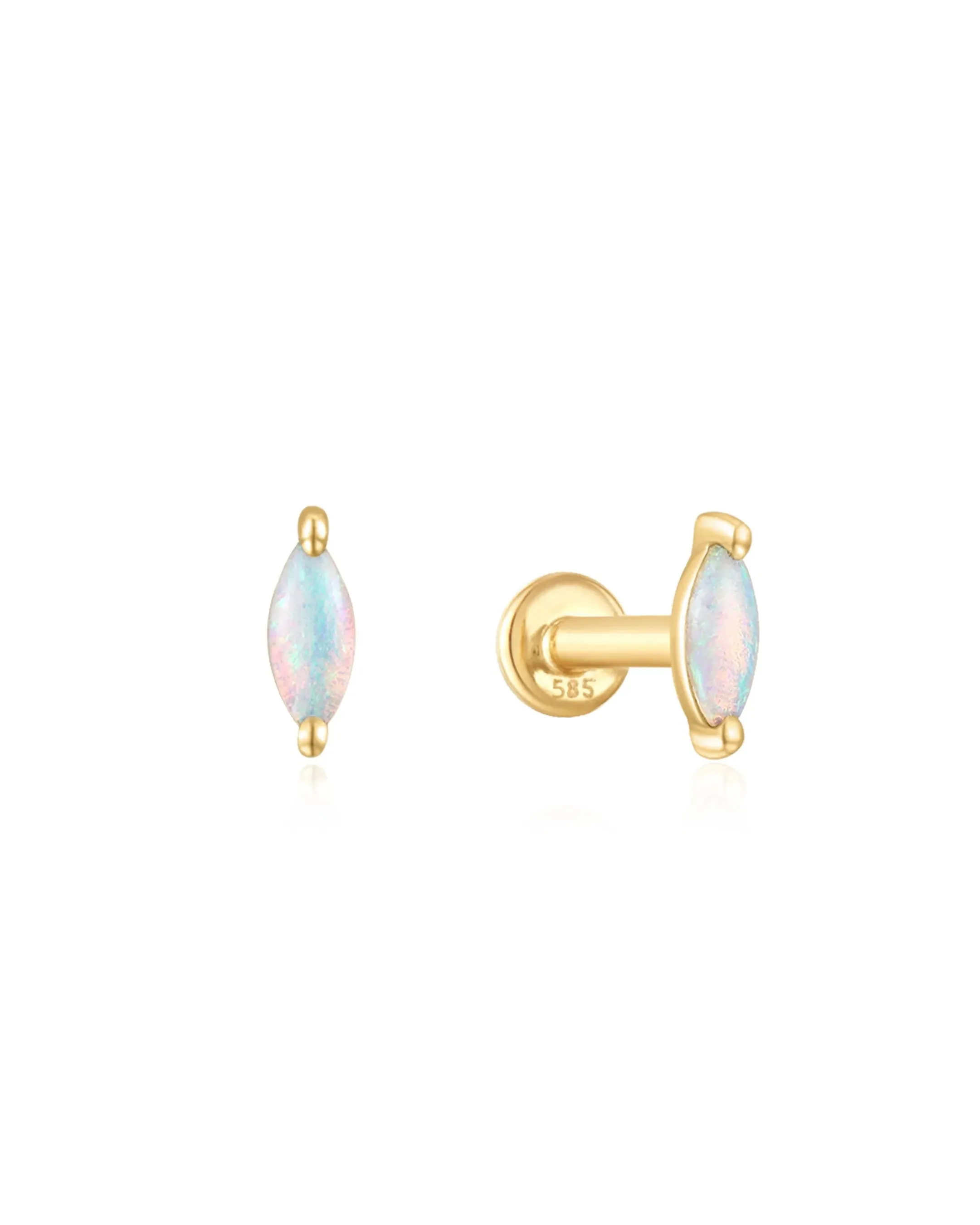 14K Gold Marquise Opal Flat Back Earring