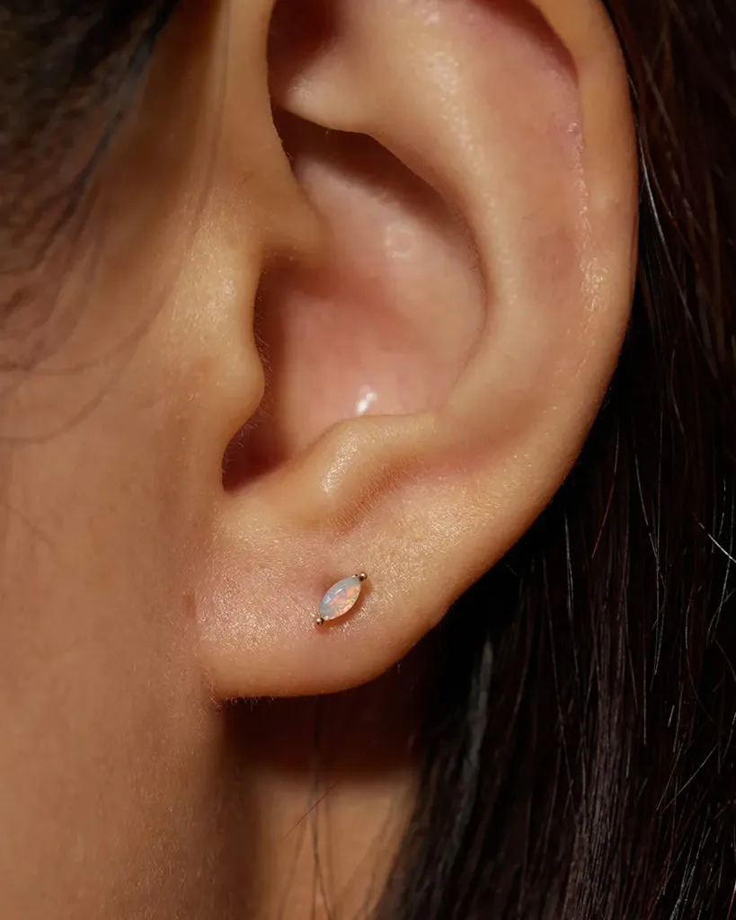 14K Gold Marquise Opal Flat Back Earring
