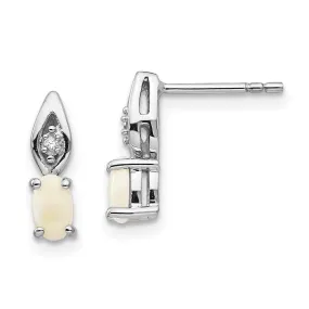 14k White Gold Genuine Australian Oval Opal & Diamond Earrings