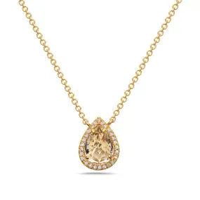14K Yellow Gold Pear Shape White Quartz And Diamond Necklace