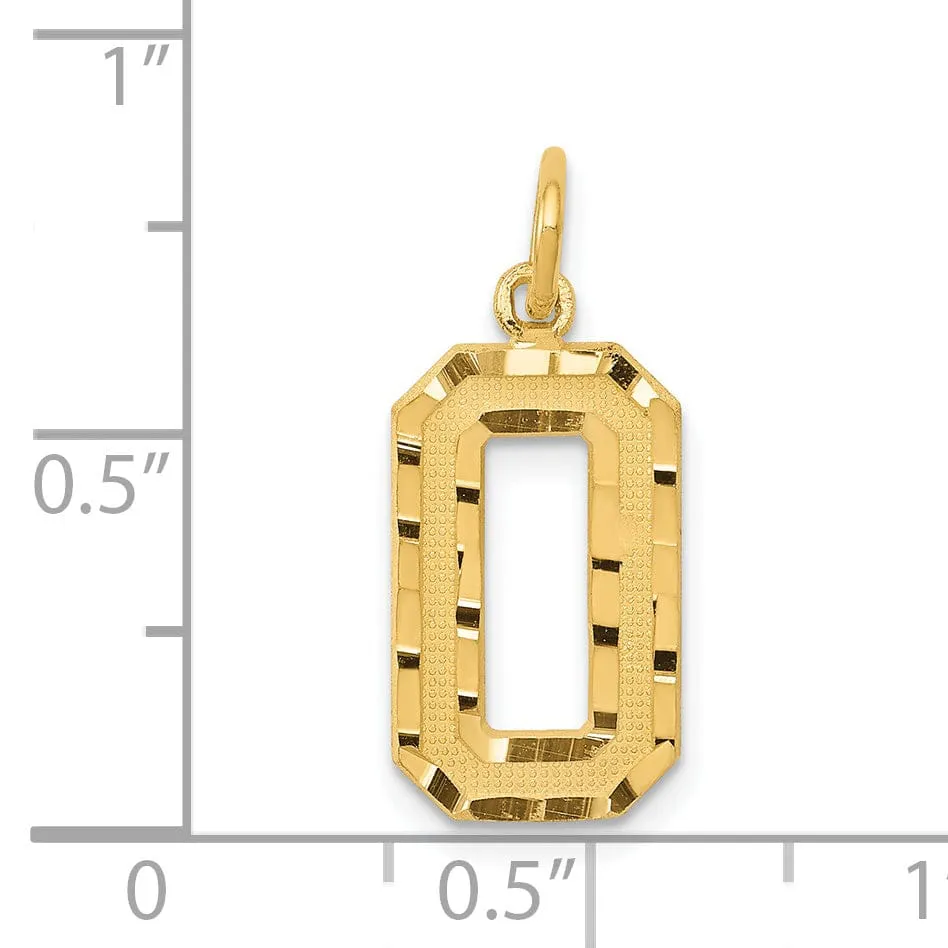 14K Yellow Gold Polished Diamond Cut Finish Medium Size Number 0 Charm Pendant