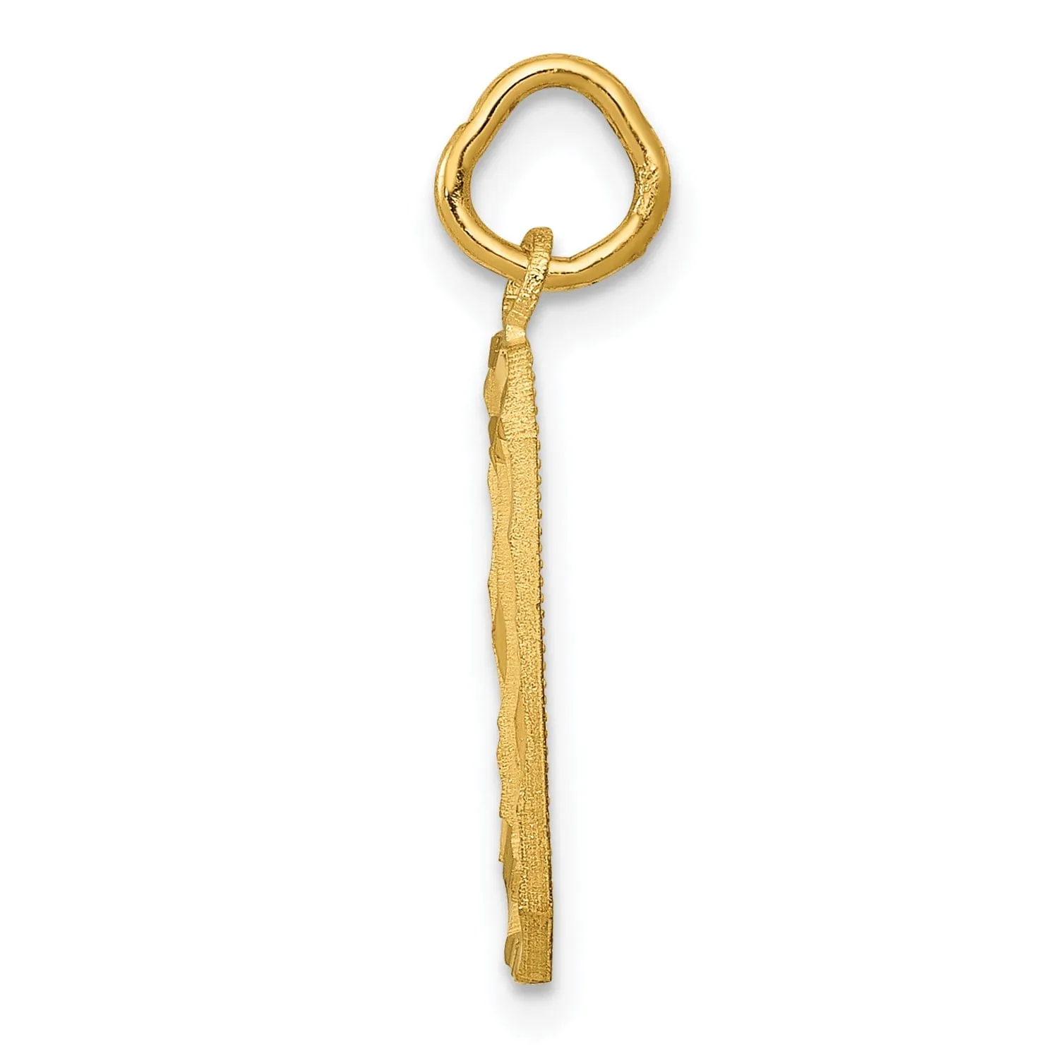 14K Yellow Gold Polished Diamond Cut Finish Medium Size Number 0 Charm Pendant