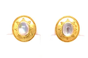 14K Yellow Moonstone Stud Earrings