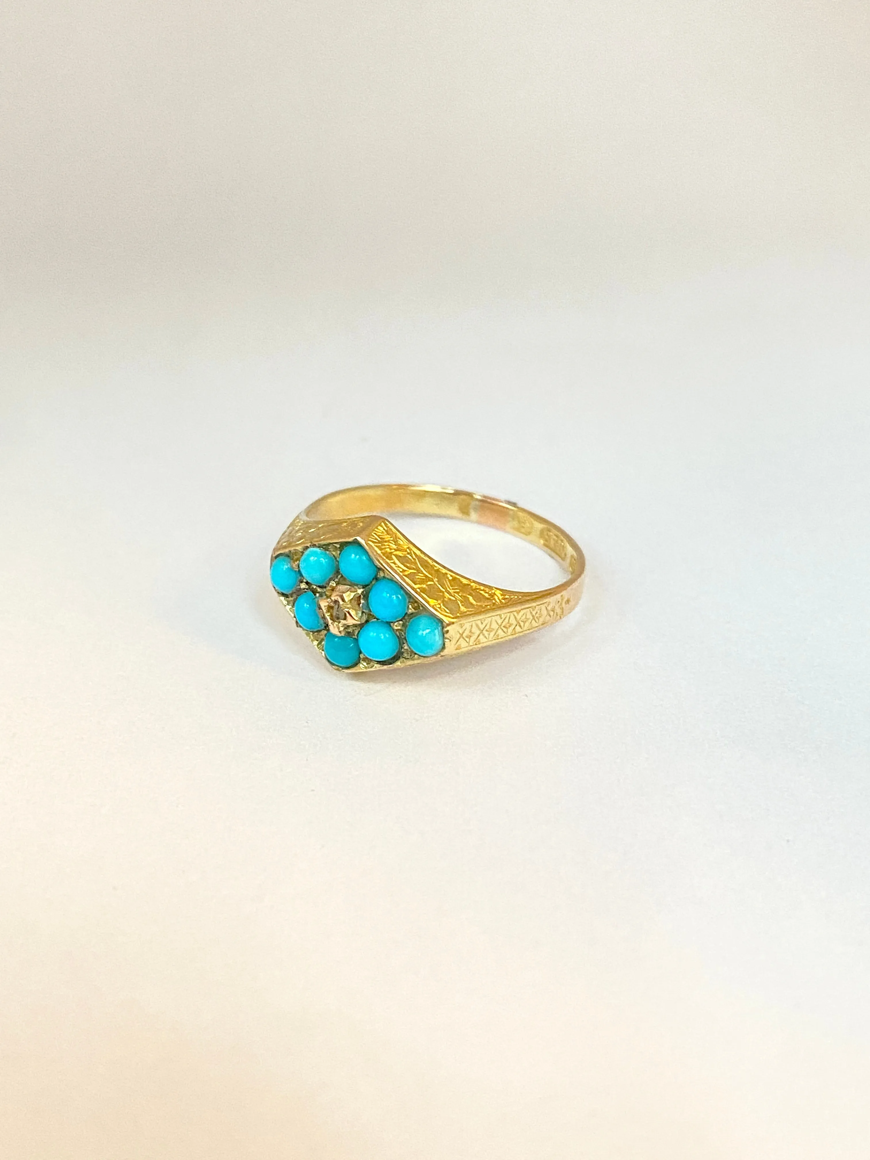 18ct Gold, Antique Turquoise and  Diamond Lozenge Ring, 1899