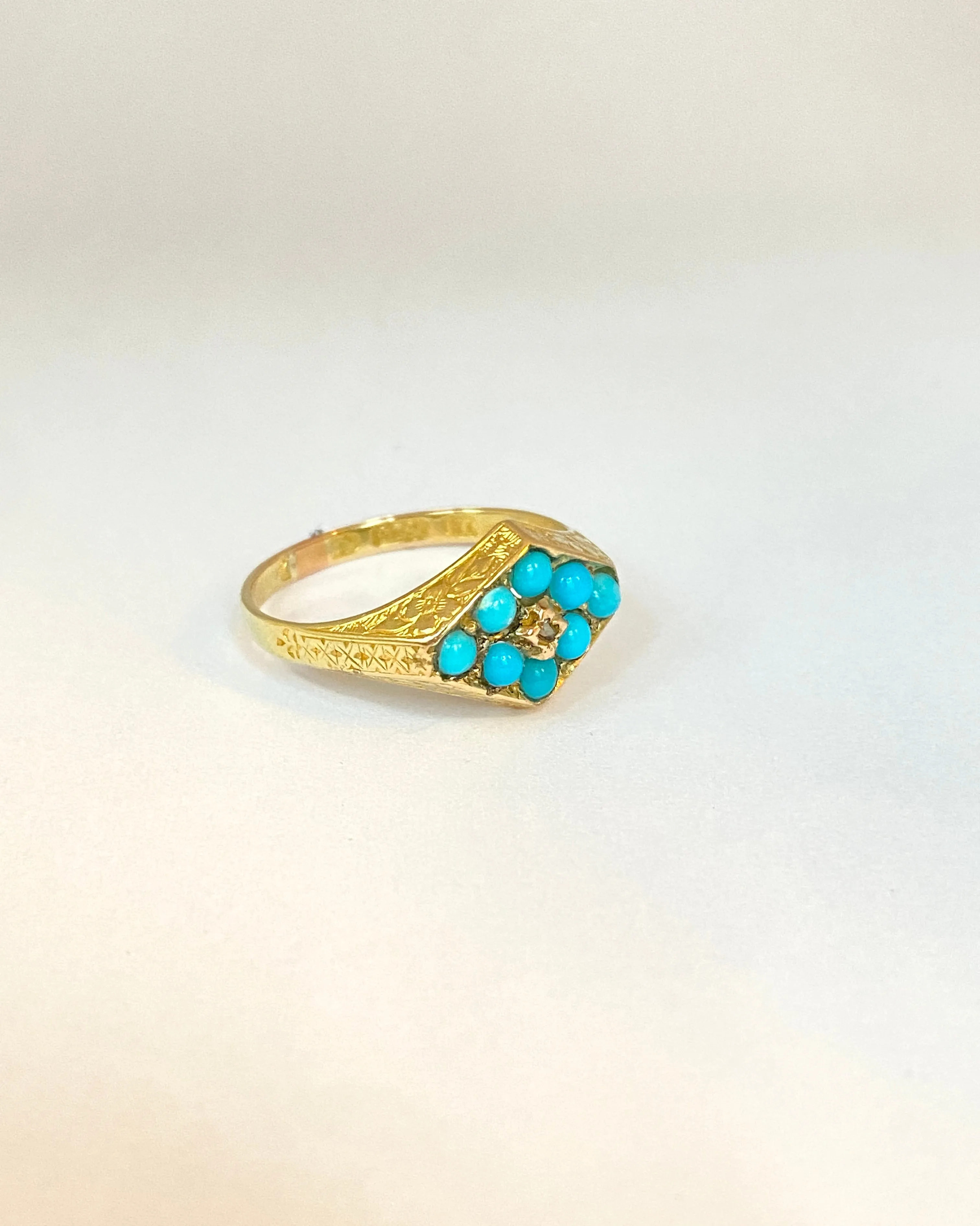 18ct Gold, Antique Turquoise and  Diamond Lozenge Ring, 1899