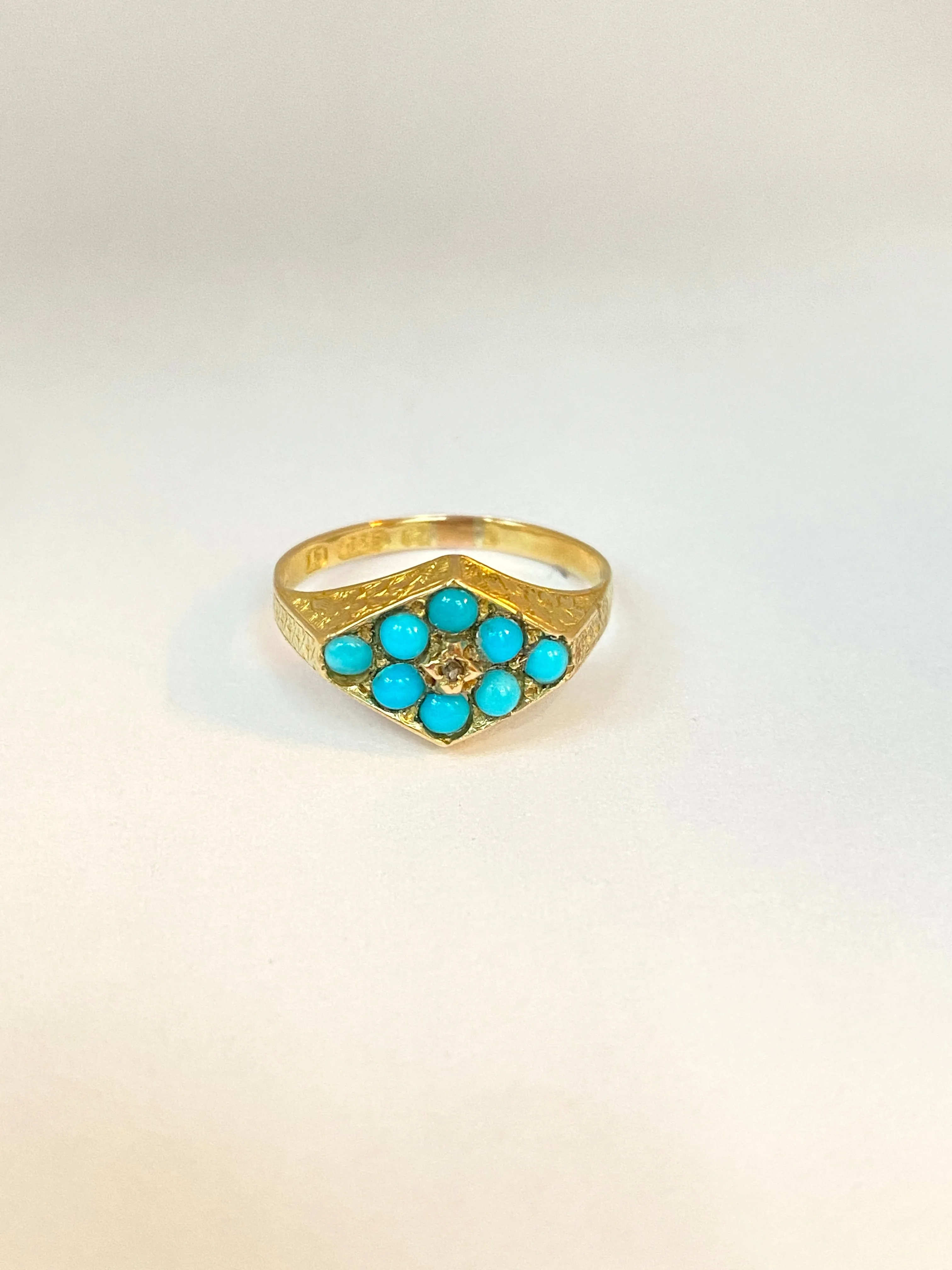 18ct Gold, Antique Turquoise and  Diamond Lozenge Ring, 1899