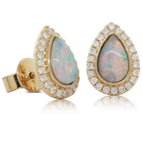 18ct Yellow Gold Opal & Diamond Halo Earrings